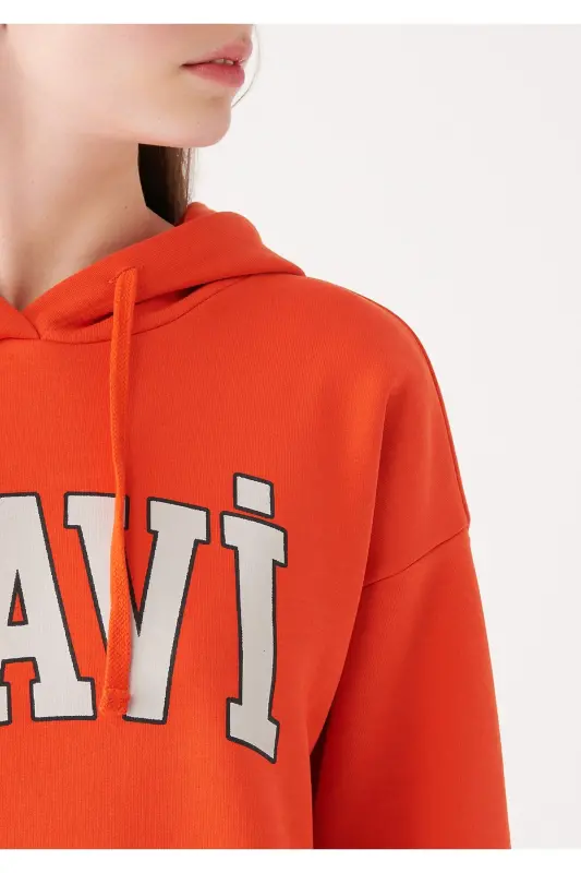 Logo Baskılı Kapüşonlu Kırmızı Sweatshirt Oversize/geniş Kesim 1600361-70456-Kırmızı - 4