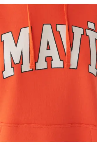 Logo Baskılı Kapüşonlu Kırmızı Sweatshirt Oversize/geniş Kesim 1600361-70456-Kırmızı - 5