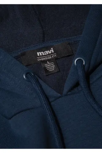 Logo Baskılı Kapüşonlu Lacivert Sweatshirt 067149-29743-Lacivert - 8