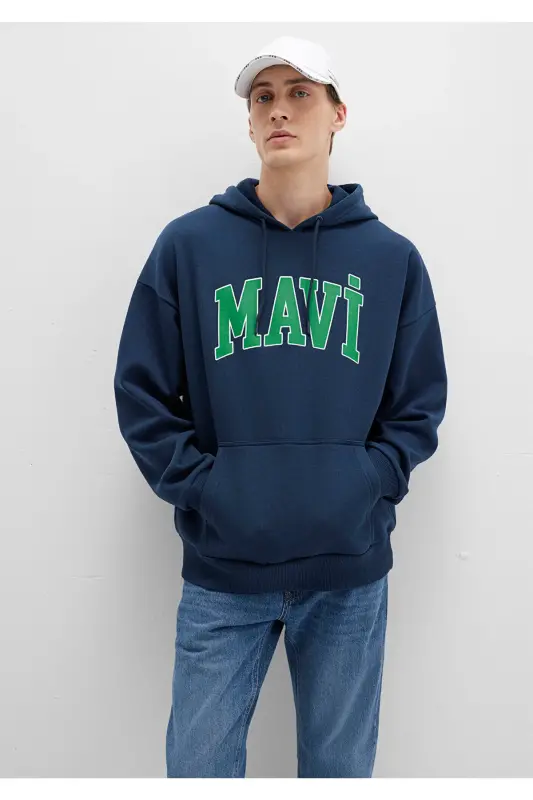 Logo Baskılı Kapüşonlu Lacivert Sweatshirt 067149-29743 - Lacivert-29743 - MAVI