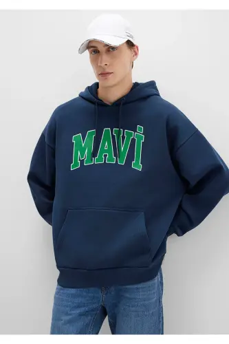 Logo Baskılı Kapüşonlu Lacivert Sweatshirt 067149-29743 - Lacivert-29743 - 3