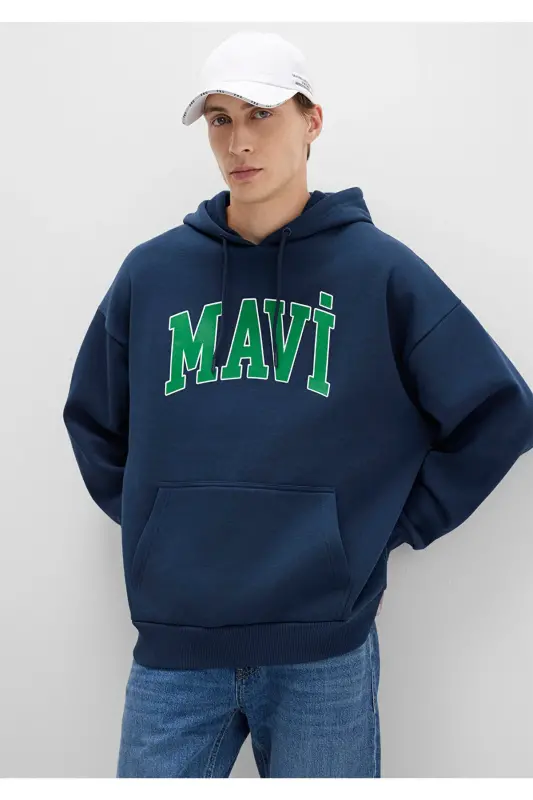 Logo Baskılı Kapüşonlu Lacivert Sweatshirt 067149-29743 - Lacivert-29743 - 3