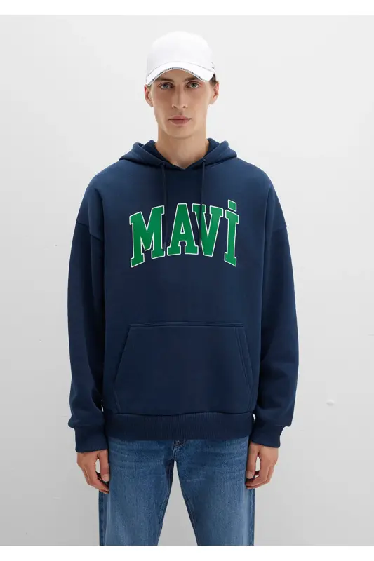 Logo Baskılı Kapüşonlu Lacivert Sweatshirt 067149-29743 - Lacivert-29743 - 4