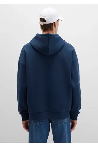 Logo Baskılı Kapüşonlu Lacivert Sweatshirt 067149-29743 - Lacivert-29743 - 5