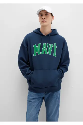 Logo Baskılı Kapüşonlu Lacivert Sweatshirt 067149-29743 - Lacivert-29743 