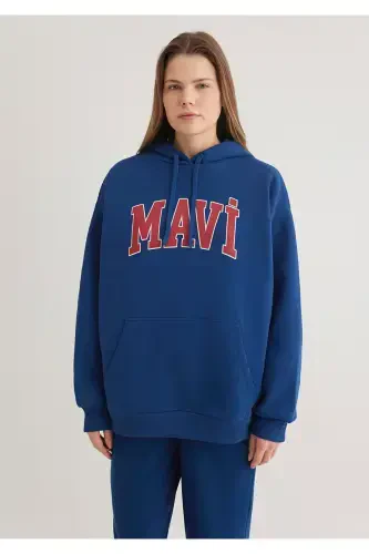 Logo Baskılı Kapüşonlu Lacivert Sweatshirt 1600361-82625-Lacivert - 4