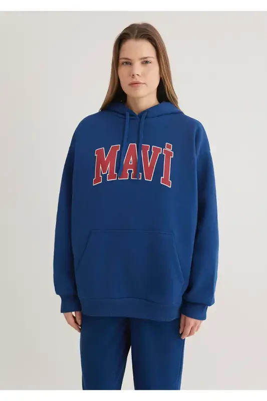 Logo Baskılı Kapüşonlu Lacivert Sweatshirt 1600361-82625-Lacivert - 4