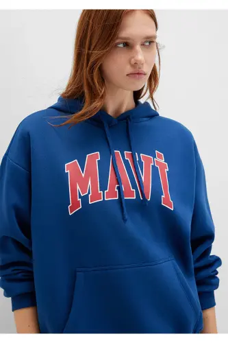 Logo Baskılı Kapüşonlu Lacivert Sweatshirt 1600361-82625 - Lacivert - 82625 