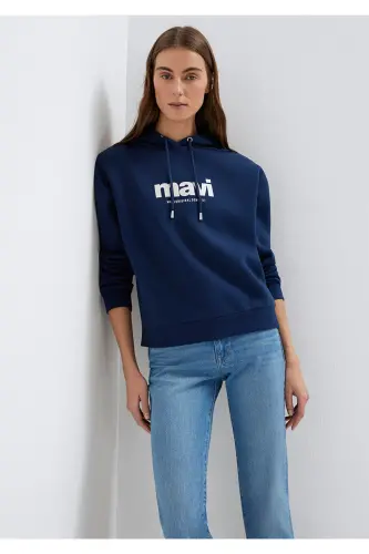 Logo Baskılı Kapüşonlu Lacivert Sweatshirt 168334-70488-Lacivert 