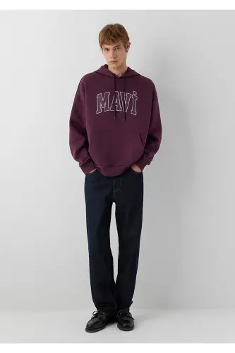 Logo Baskılı Kapüşonlu Mor Sweatshirt 067149-70434 - Mor - 1