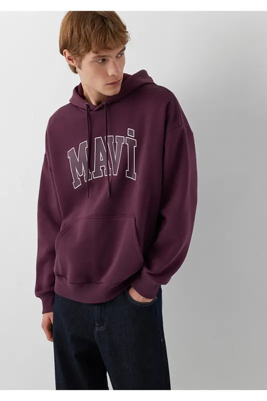 Logo Baskılı Kapüşonlu Mor Sweatshirt 067149-70434 - Mor - 2