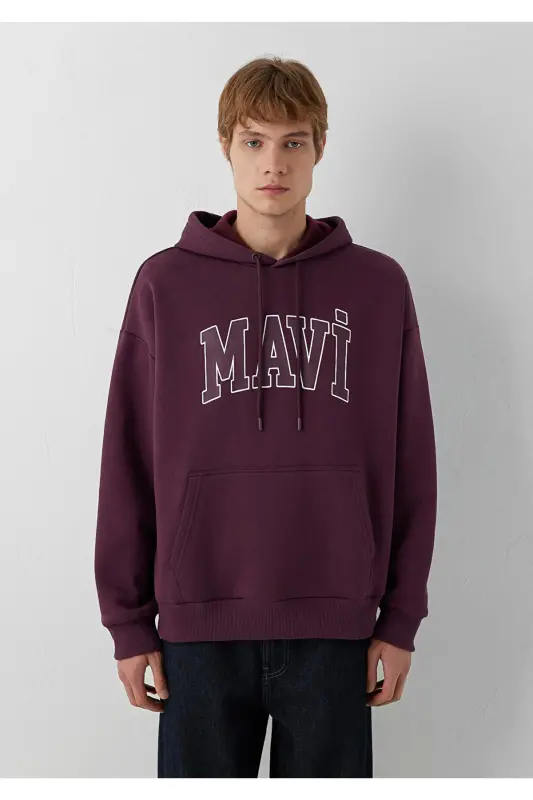 Logo Baskılı Kapüşonlu Mor Sweatshirt 067149-70434 - Mor - 3