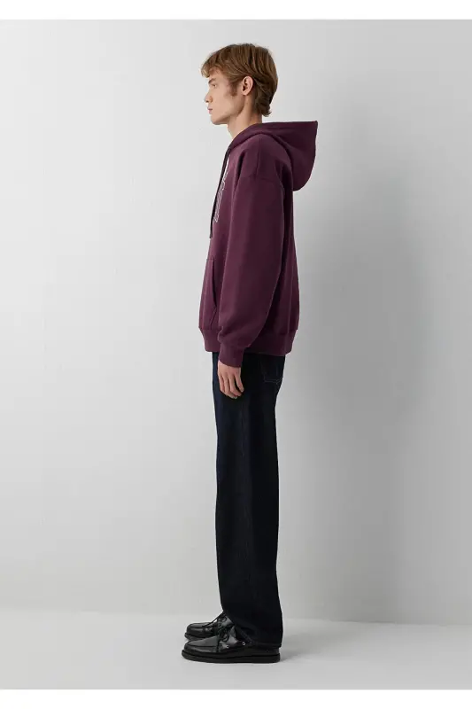 Logo Baskılı Kapüşonlu Mor Sweatshirt 067149-70434 - Mor - 4