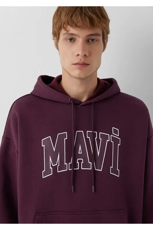 Logo Baskılı Kapüşonlu Mor Sweatshirt 067149-70434 - Mor - 6