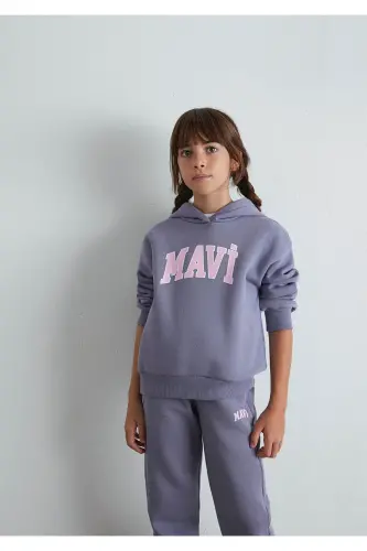 Logo Baskılı Kapüşonlu Mor Sweatshirt 7610035-88095-Mor - 1