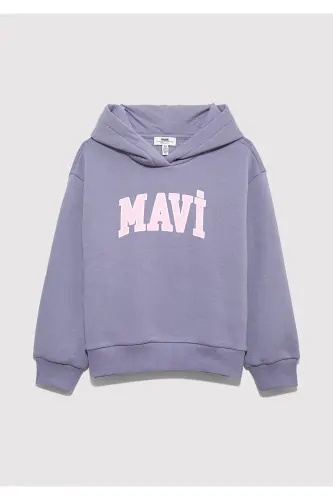 Logo Baskılı Kapüşonlu Mor Sweatshirt 7610035-88095-Mor - 3