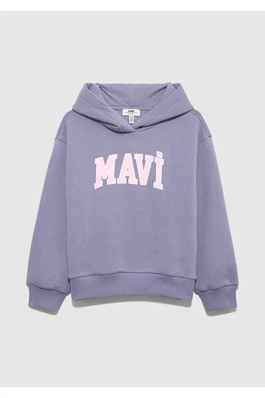 Logo Baskılı Kapüşonlu Mor Sweatshirt 7610035-88095-Mor - 3