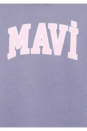 Logo Baskılı Kapüşonlu Mor Sweatshirt 7610035-88095-Mor - 6