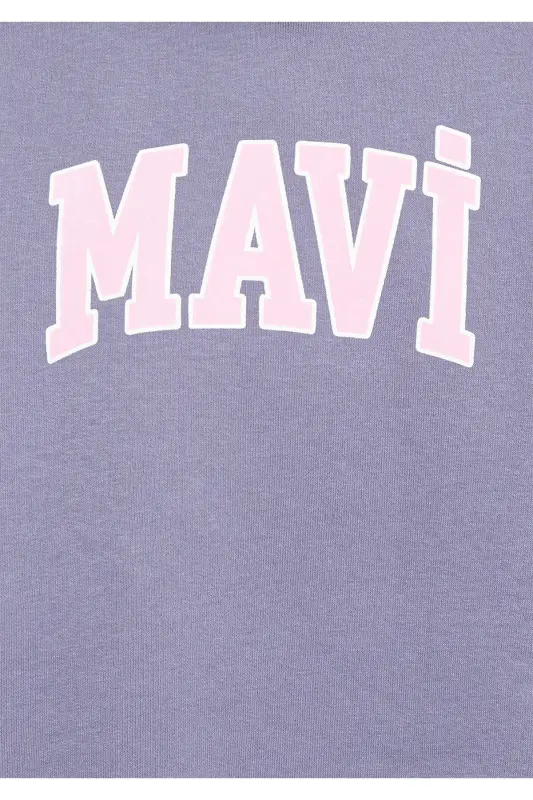 Logo Baskılı Kapüşonlu Mor Sweatshirt 7610035-88095-Mor - 6