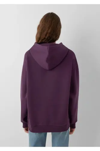 Logo Baskılı Kapüşonlu Mor Sweatshirt - Mor-700635 - 5
