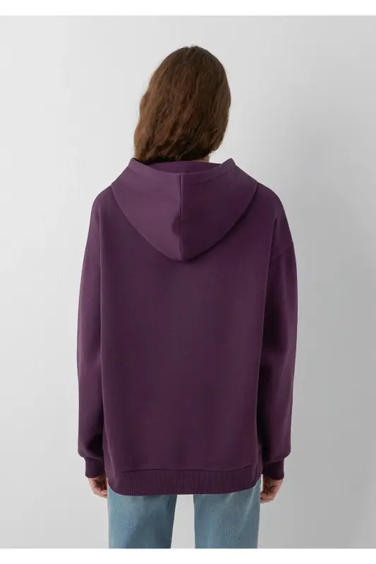 Logo Baskılı Kapüşonlu Mor Sweatshirt - Mor-700635 - 5