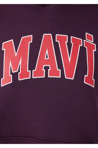 Logo Baskılı Kapüşonlu Mor Sweatshirt - Mor-700635 - 7