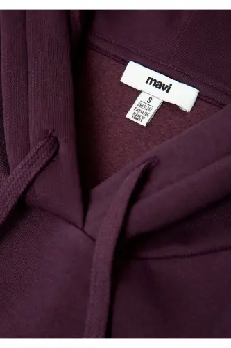 Logo Baskılı Kapüşonlu Mor Sweatshirt - Mor-700635 - 8