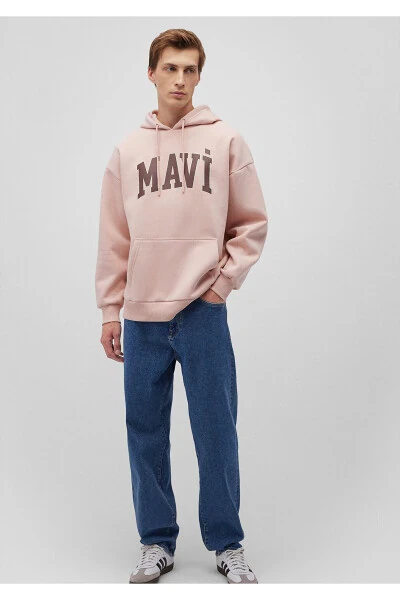 Logo Baskılı Kapüşonlu Pembe Sweatshirt 067149-71150-Pembe - MAVI (1)
