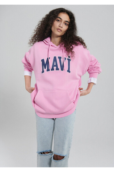 Logo Baskılı Kapüşonlu Pembe Sweatshirt 1600361-71038 - 22