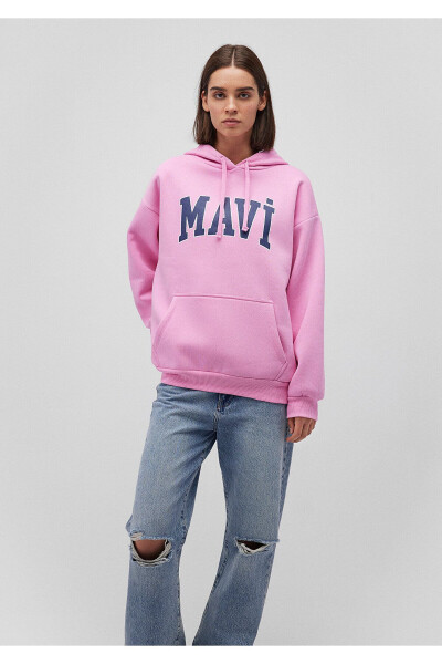 Logo Baskılı Kapüşonlu Pembe Sweatshirt 1600361-71038 - 9