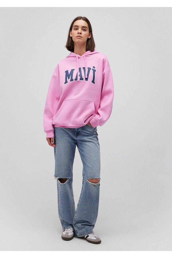 Logo Baskılı Kapüşonlu Pembe Sweatshirt 1600361-71038 - 3