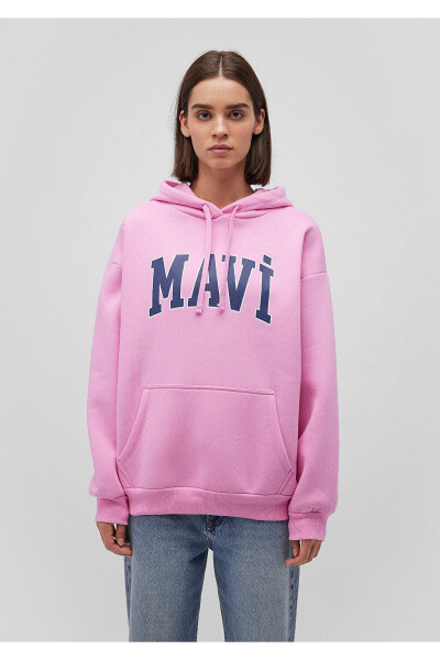 Logo Baskılı Kapüşonlu Pembe Sweatshirt 1600361-71038 - 4