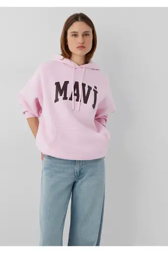 Logo Baskılı Kapüşonlu Pembe Sweatshirt 1600361-86959 - Pembe 