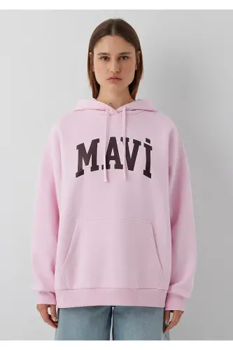 Logo Baskılı Kapüşonlu Pembe Sweatshirt 1600361-86959 - Pembe - 4