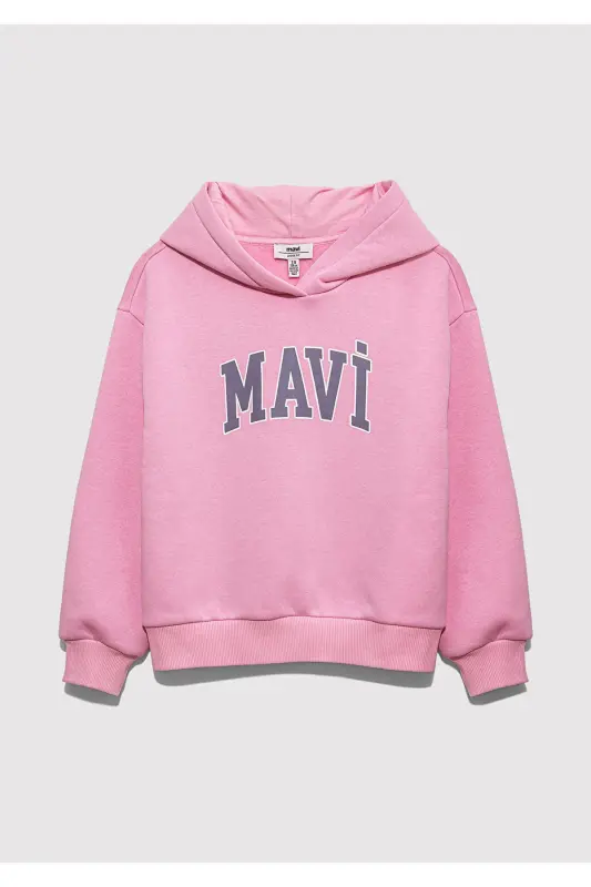 Logo Baskılı Kapüşonlu Pembe Sweatshirt 7610035-70973-Pembe - 2