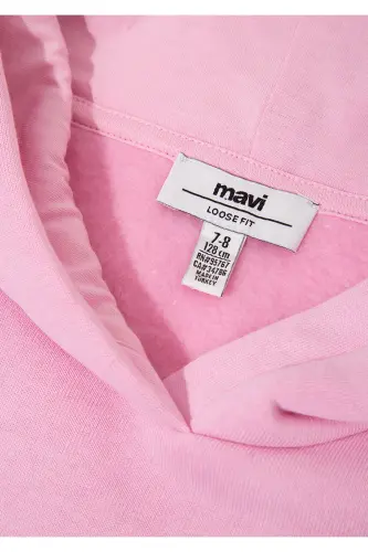 Logo Baskılı Kapüşonlu Pembe Sweatshirt 7610035-70973-Pembe - 4