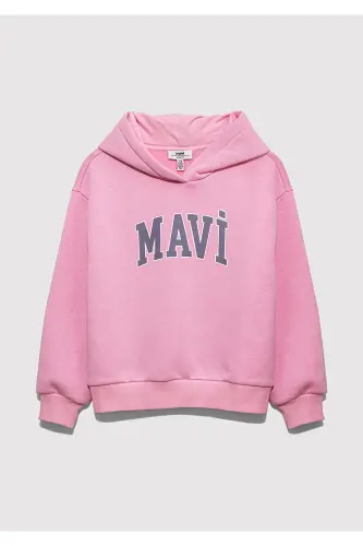 Logo Baskılı Kapüşonlu Pembe Sweatshirt 7610035-70973 - Pembe - MAVI (1)