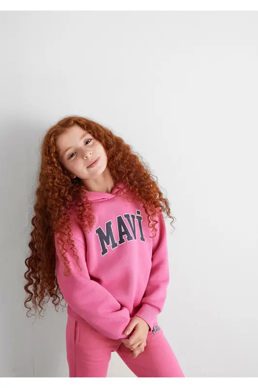 Logo Baskılı Kapüşonlu Pembe Sweatshirt 7610035-70982 - Pembe-70982 - 1