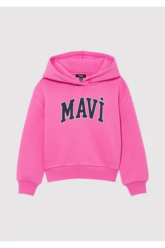 Logo Baskılı Kapüşonlu Pembe Sweatshirt 7610035-70982 - Pembe-70982 - MAVI (1)