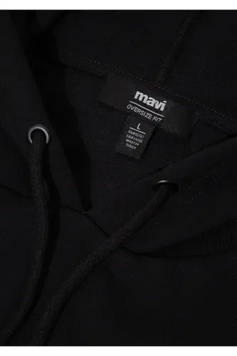 Logo Baskili Kapüşonlu Qora Sweatshirt 067149-902-Qora - 8