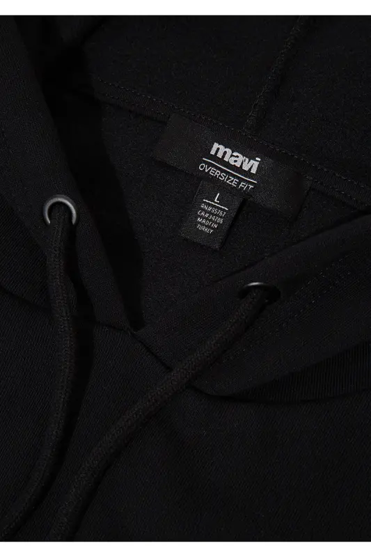 Logo Baskili Kapüşonlu Qora Sweatshirt 067149-902-Qora - 8