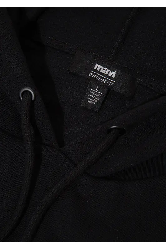 Logo Baskili Kapüşonlu Qora Sweatshirt 067149-902-Qora - 8