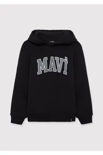 Logo Baskılı Kapüşonlu Qora Sweatshirt 6610110-900-Qora - MAVI (1)