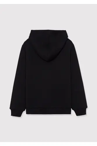 Logo Baskılı Kapüşonlu Qora Sweatshirt 6610110-900-Qora - 3