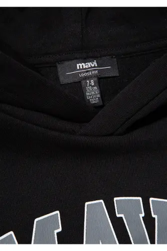 Logo Baskılı Kapüşonlu Qora Sweatshirt 6610110-900-Qora - 4