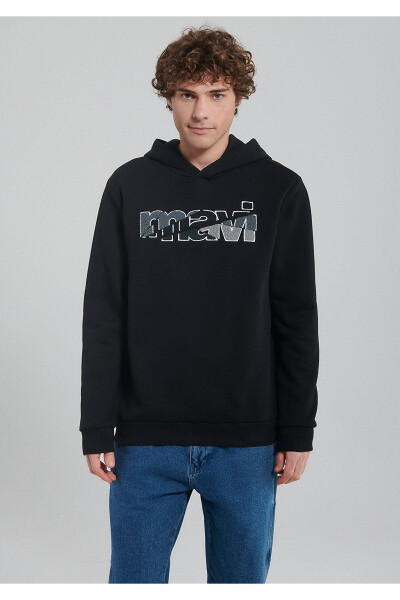 Logo Baskılı Kapüşonlu Siyah Sweatshirt 0s10105-900 - 3