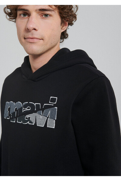 Logo Baskılı Kapüşonlu Siyah Sweatshirt 0s10105-900 - 5