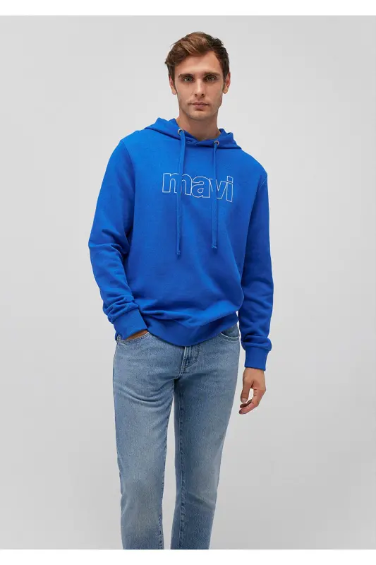 Logo Baskılı Kapüşonlu Sweatshirt 065606-70913-Mavi - 1