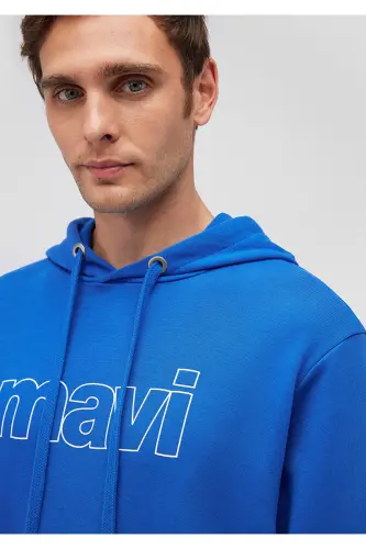 Logo Baskılı Kapüşonlu Sweatshirt 065606-70913-Mavi - 5