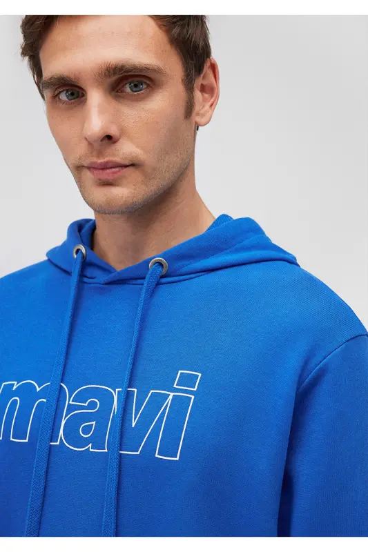 Logo Baskılı Kapüşonlu Sweatshirt 065606-70913-Mavi - 5